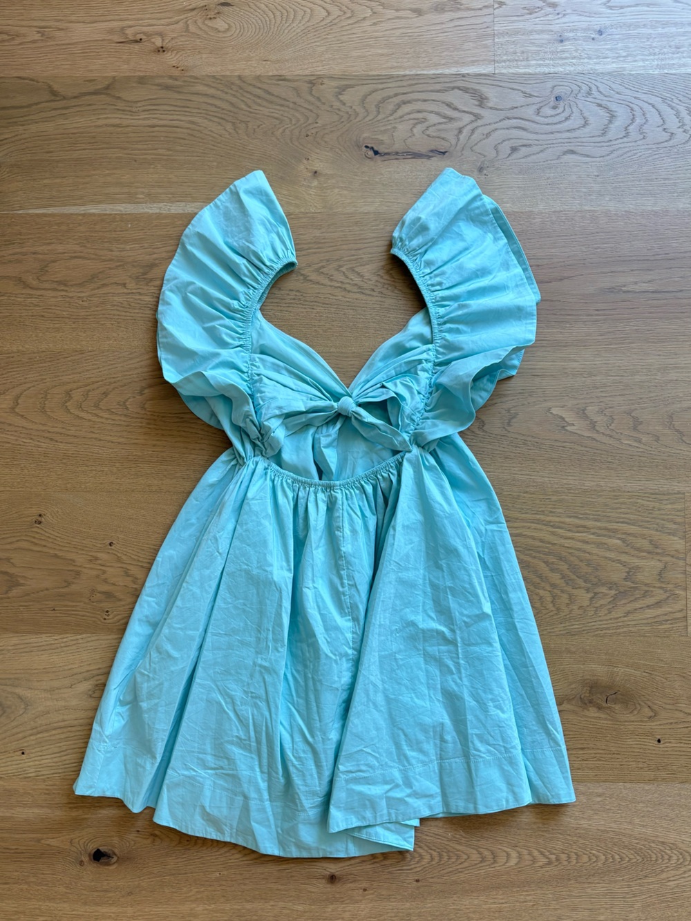 V-Neck Ruffle Mini Dress in Turquoise - Picture 3 of 4